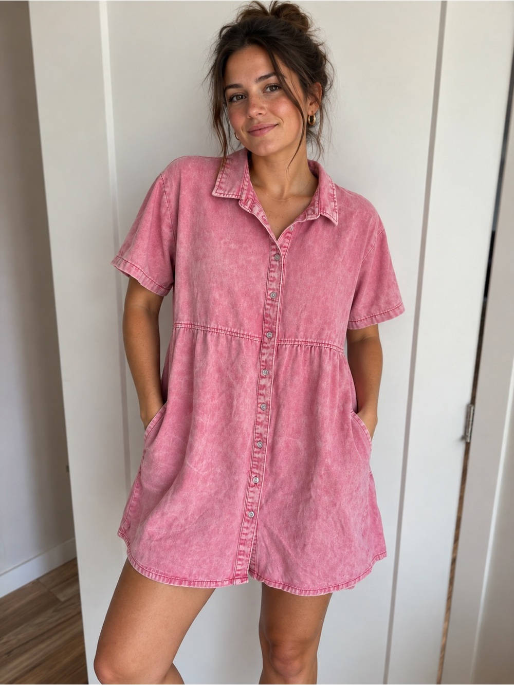 pink denim dress